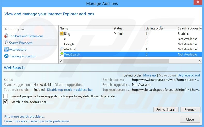 Verwijder netmahal.com als standaard zoekmachine in Internet Explorer
