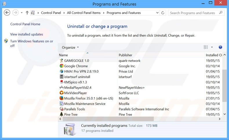 netmahal.com browser hijacker verwijdering via het Controle Paneel
