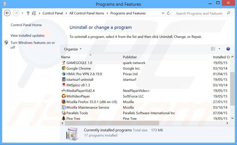 netmahal.com browser hijacker verwijdering via het Controle Paneel