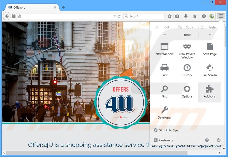 Verwijder de Offers4U advertenties uit Mozilla Firefox stap 1