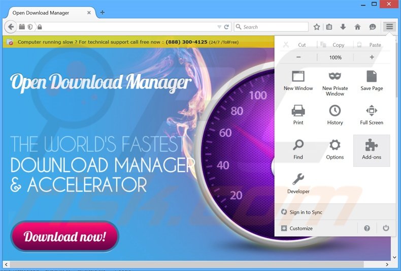 Verwijder de Open Download Manager advertenties uit Mozilla Firefox stap 1