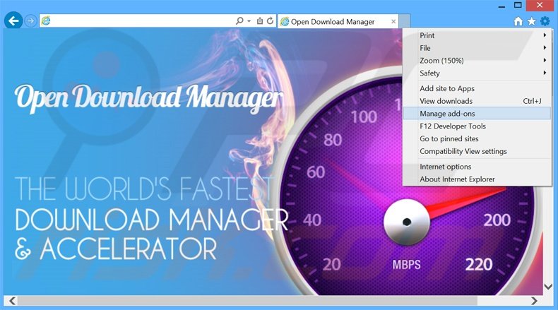 Verwijder Open Download Manager advertenties uit Internet Explorer stap 1