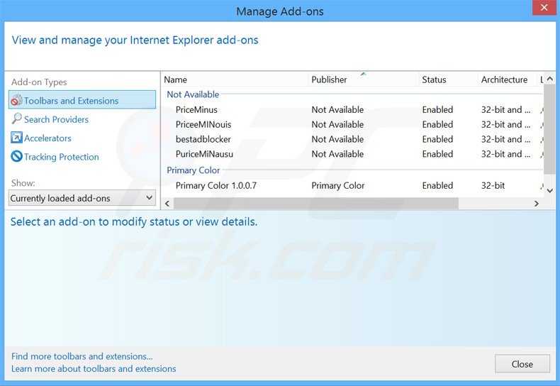 Verwijder aan websearch.searchtotal.info gerelateerde Internet Explorer extensies