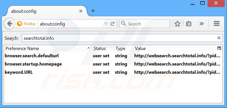 Verwijder websearch.searchtotal.info als standaard zoekmachine in Mozilla Firefox