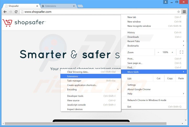 Verwijder de Shopsafer  advertenties uit Google Chrome stap 1