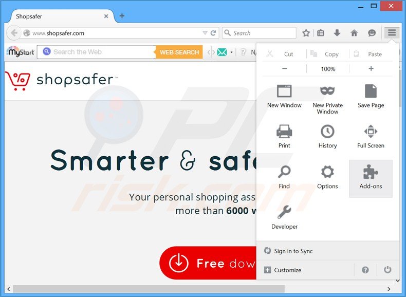 Verwijder de Shopsafer advertenties uit Mozilla Firefox stap 1