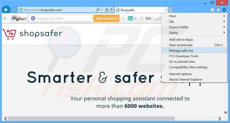 Verwijder de Shopsafer advertenties uit Internet Explorer stap 1