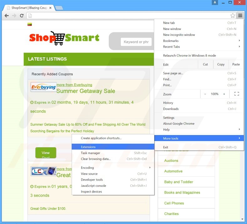 Verwijder de ShopSmart  advertenties uit Google Chrome stap 1