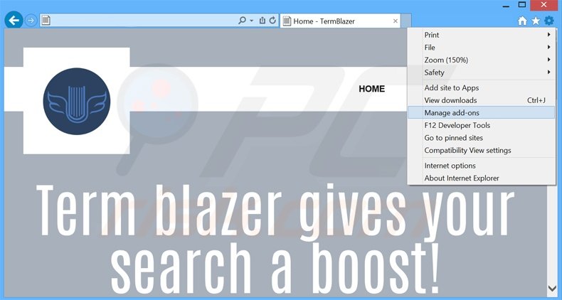 Verwijder de TermBlazer advertenties uit Internet Explorer stap 1