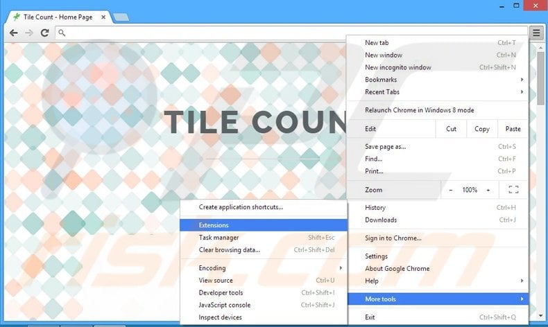 Verwijder de Tile Count advertenties uit Google Chrome stap 1