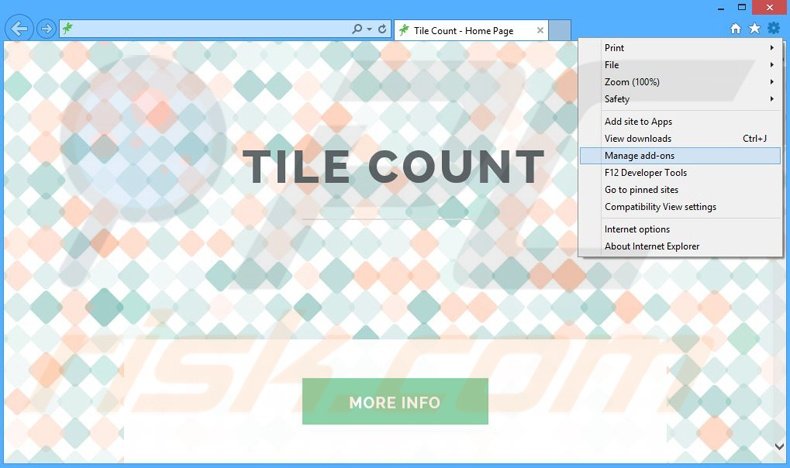 Verwijder de Tile Count advertenties uit Internet Explorer stap 1