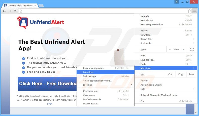 Verwijder de Unfriend Alert  advertenties uit Google Chrome stap 1