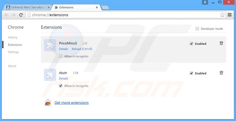 Verwijder de Unfriend Alert advertenties uit Google Chrome stap 2
