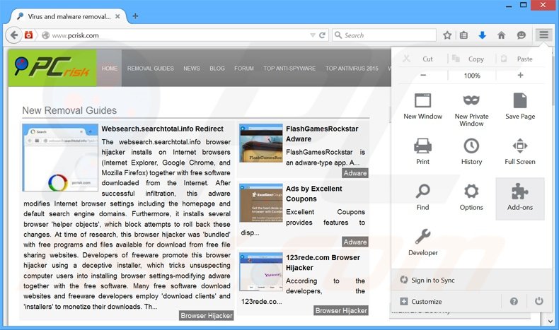 Verwijder de Windesk Winsearch advertenties uit Mozilla Firefox stap 1