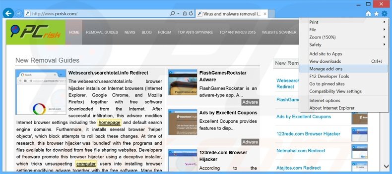Verwijder Windesk Winsearch advertenties uit Internet Explorer stap 1