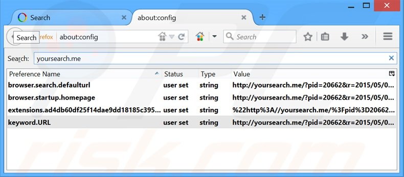 Verwijder yousearch.me als standaard zoekmachine in Mozilla Firefox