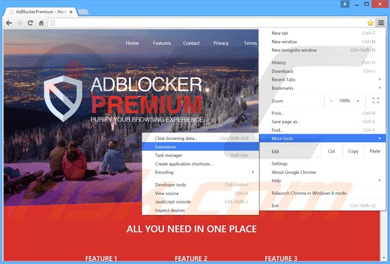 Verwijder de AdBlockerPremium  advertenties uit Google Chrome stap 1