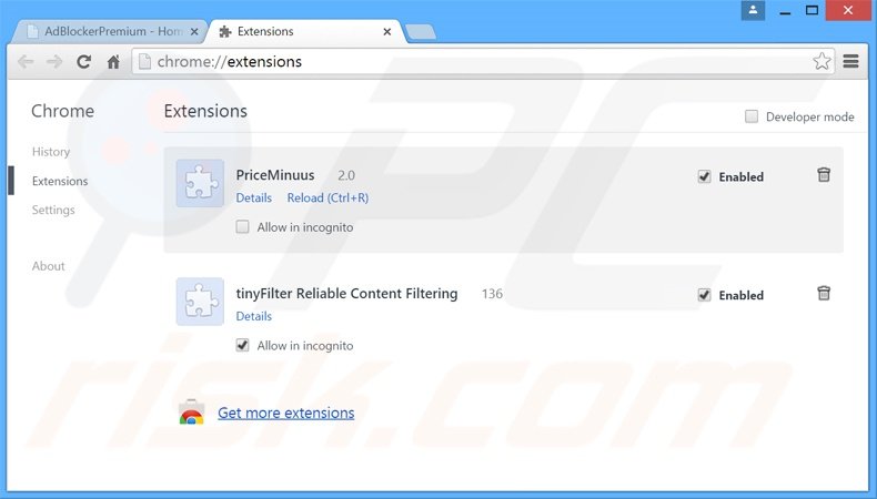 Verwijder de AdBlockerPremium advertenties uit Google Chrome stap 2