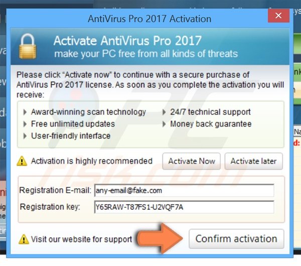 AntiVirus Pro 2017 registratieproces stap 2