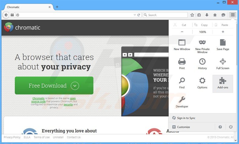 Verwijder de Chromatic advertenties uit Mozilla Firefox stap 1