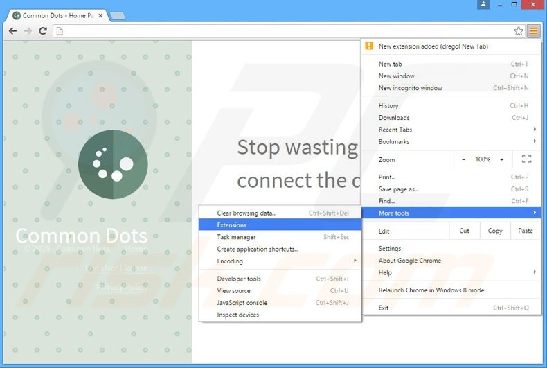 Verwijder de Common Dots  advertenties uit Google Chrome stap 1