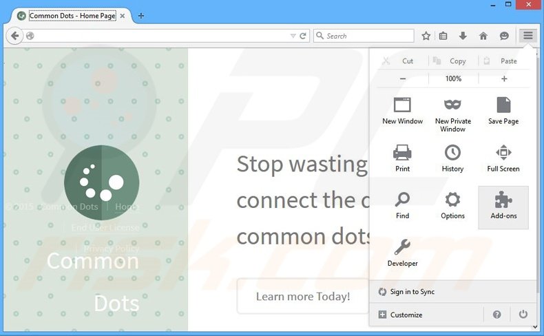 Verwijder de Common Dots advertenties uit Mozilla Firefox stap 1