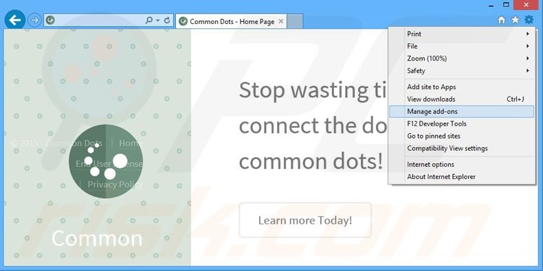 Verwijder de Common Dots advertenties uit Internet Explorer stap 1