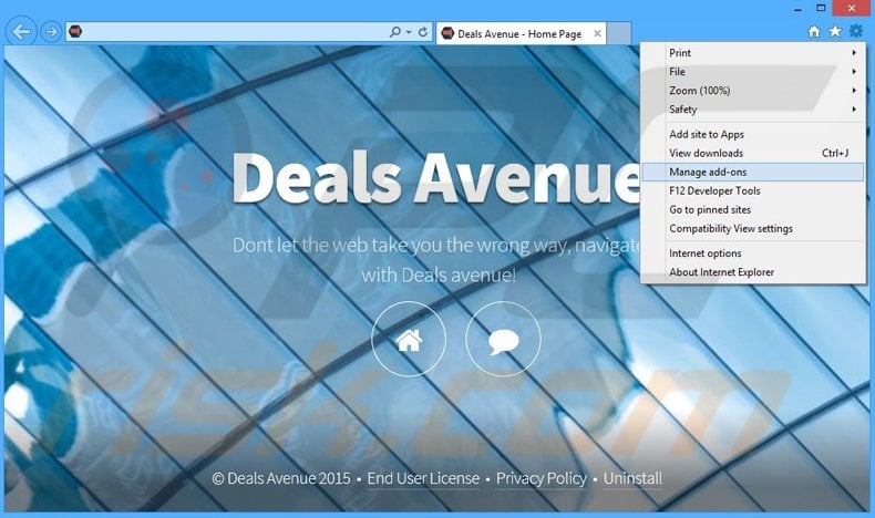 Verwijder de Deals Avenue advertenties uit Internet Explorer stap 1