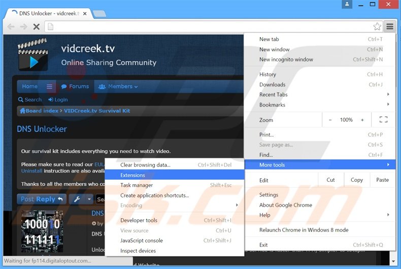 Verwijder de DNS Unlocker  advertenties uit Google Chrome stap 1