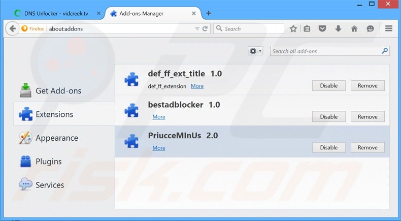 Verwijder de DNS Unlocker advertenties uit Mozilla Firefox stap 2
