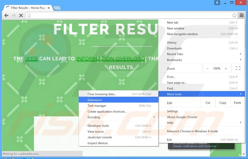 Verwijder de Filter Results advertenties uit Google Chrome stap 1