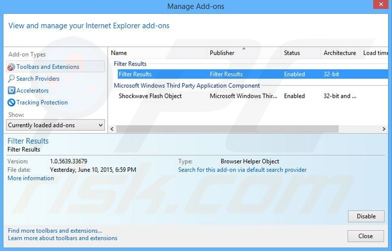 Verwijder de Filter Results advertenties uit Internet Explorer stap 2