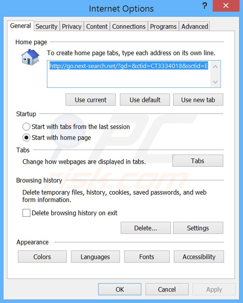 Verwijder go.next-search.net als startpagina in Internet Explorer