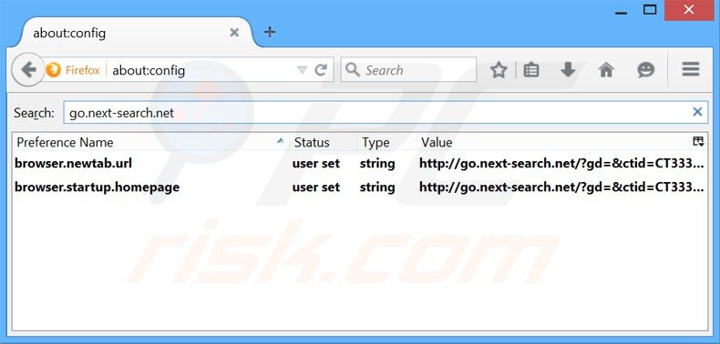Verwijder go.next-search.net als standaard zoekmachine in Mozilla Firefox