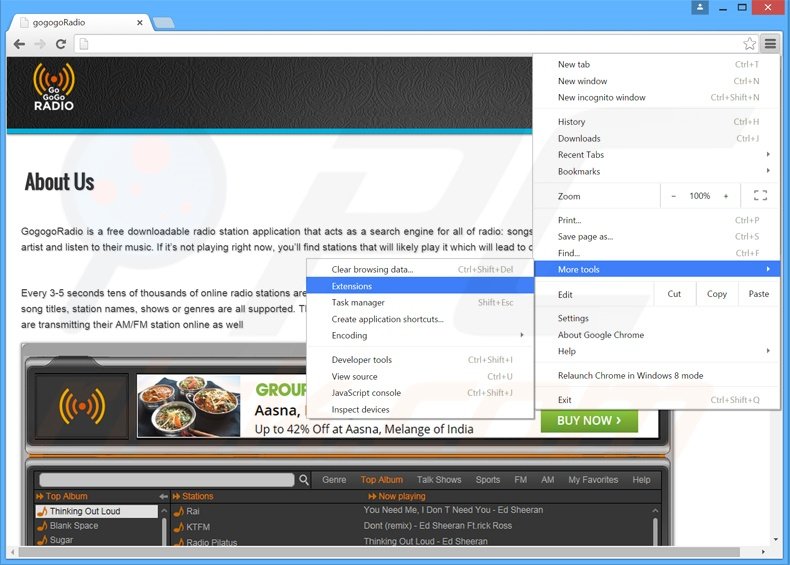 Verwijder de GoGoGoRadio advertenties uit Google Chrome stap 1