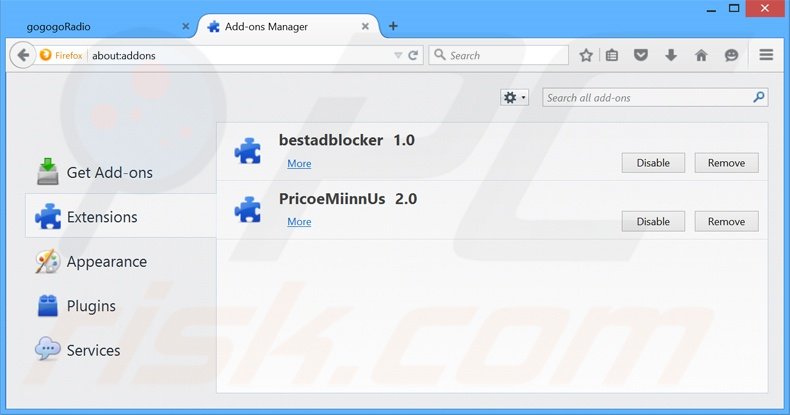 Verwijder de GoGoGoRadio advertenties uit Mozilla Firefox stap 2