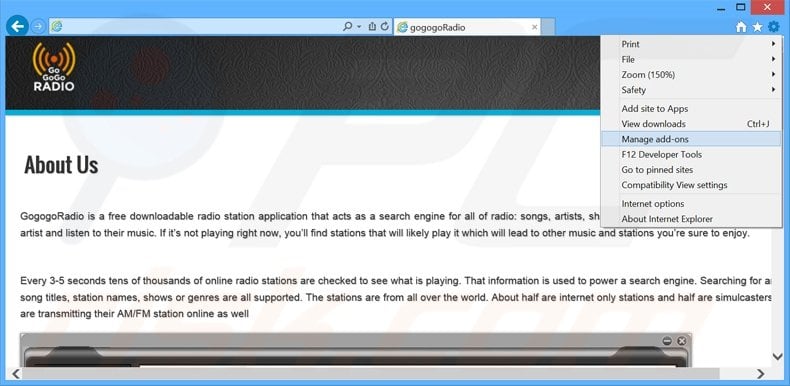 Verwijder de GoGoGoRadio advertenties uit Internet Explorer stap 1