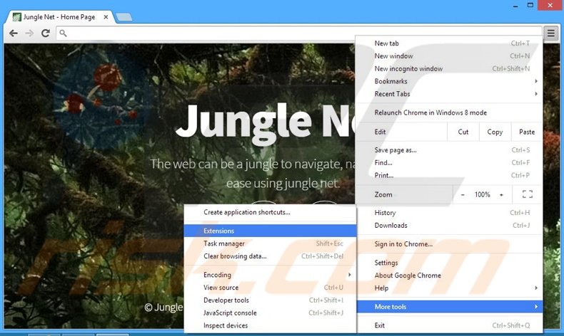 Verwijder de Jungle Net advertenties uit Google Chrome stap 1