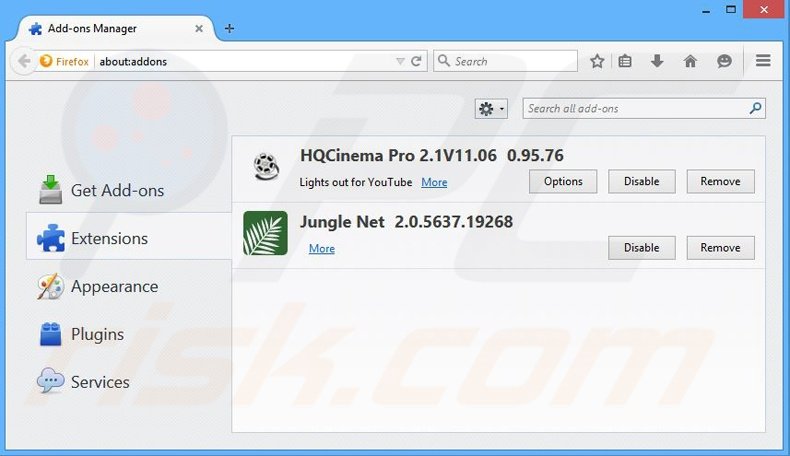 Verwijder de Jungle Net advertenties uit Mozilla Firefox stap 2