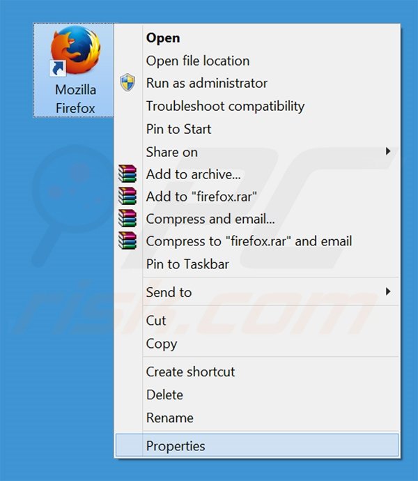 Verwijder mysearch123.com als doel van de Mozilla Firefox snelkoppeling stap 1