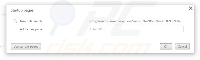 Verwijder search.myweatherxp.com als startpagina in Google Chrome homepage