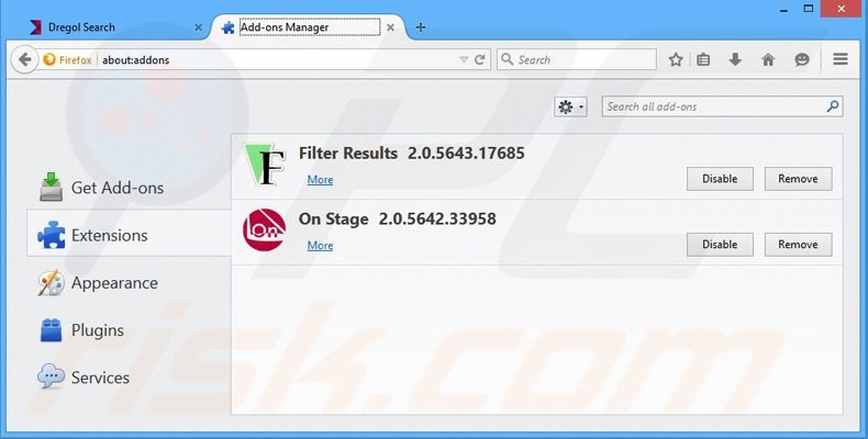 Verwijder de On Stage advertenties uit Mozilla Firefox stap 2