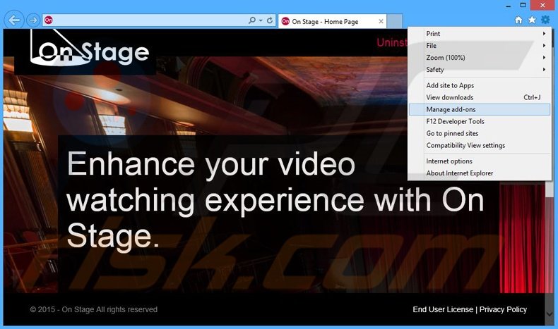 Verwijder de On Stage advertenties uit Internet Explorer stap 1