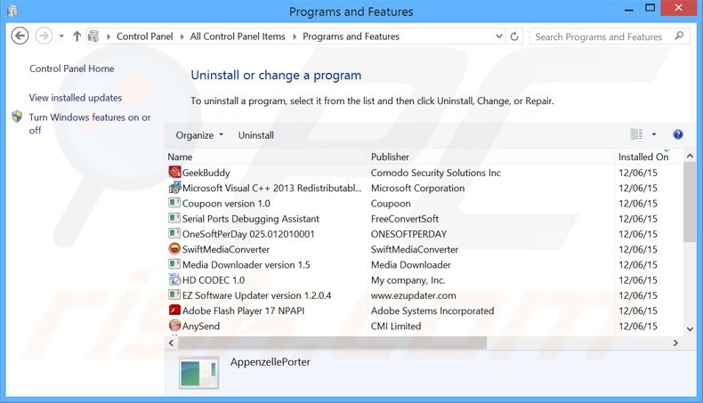 PrintOnKey adware verwijdering via het Controle Paneel