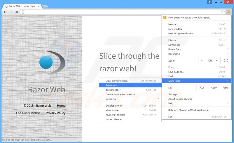 Verwijder de razor web advertenties uit Google Chrome stap 1