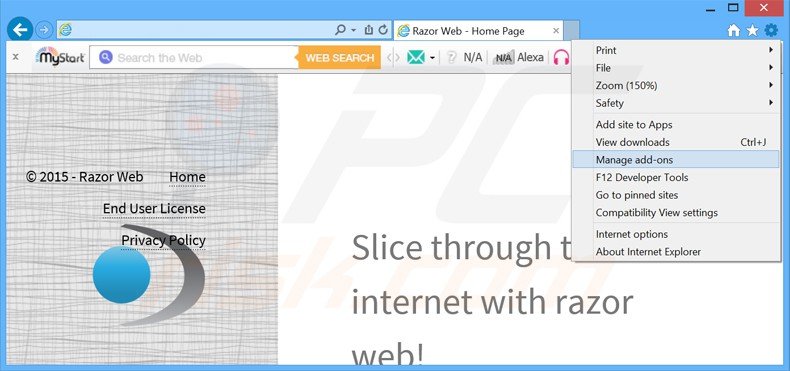 Verwijder de razor web advertenties uit Internet Explorer stap 1