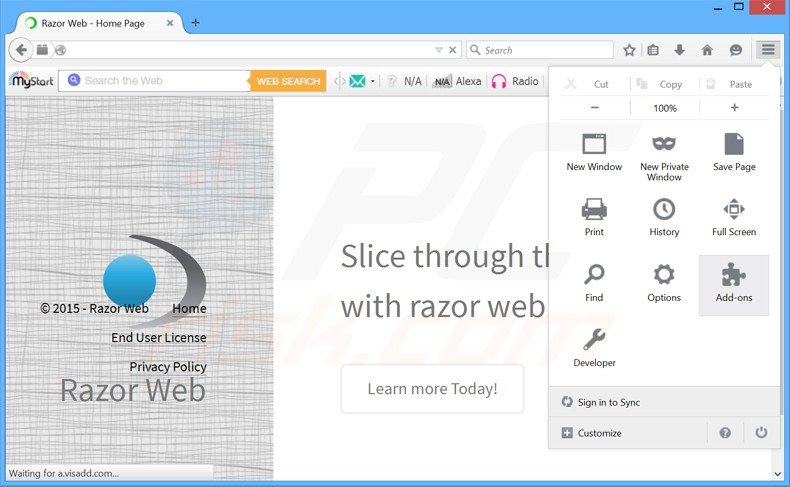 Verwijder de razor web advertenties uit Mozilla Firefox stap 1