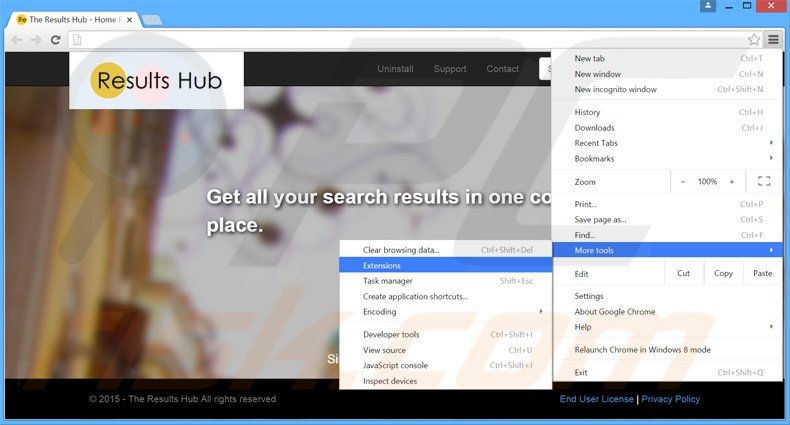 Verwijder The Results Hub advertenties uit Google Chrome stap 1