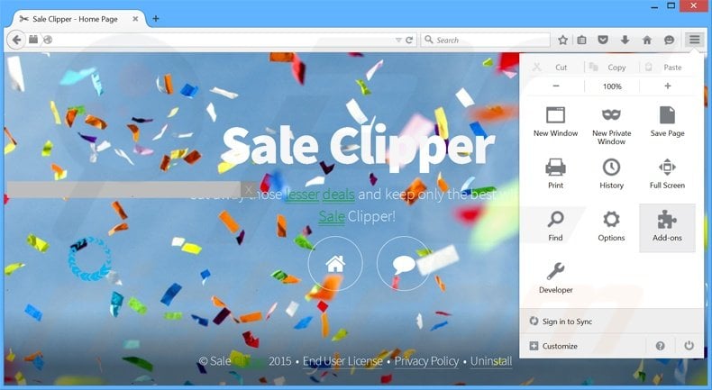 Verwijder de Sale Clipper advertenties uit Mozilla Firefox stap 1