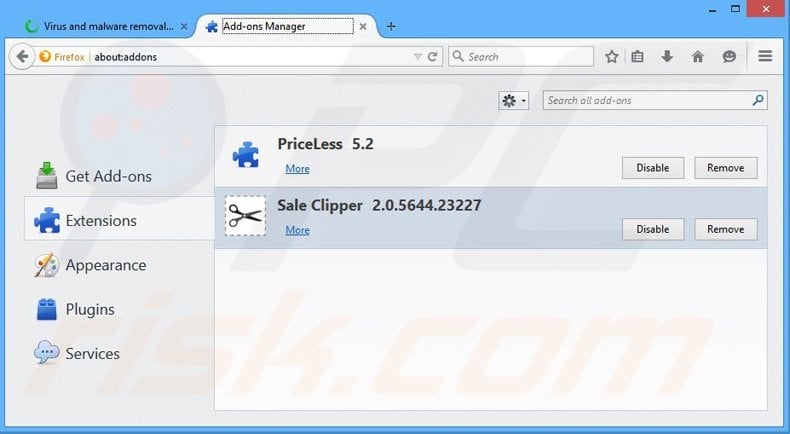 Verwijder de Sale Clipper advertenties uit Mozilla Firefox stap 2